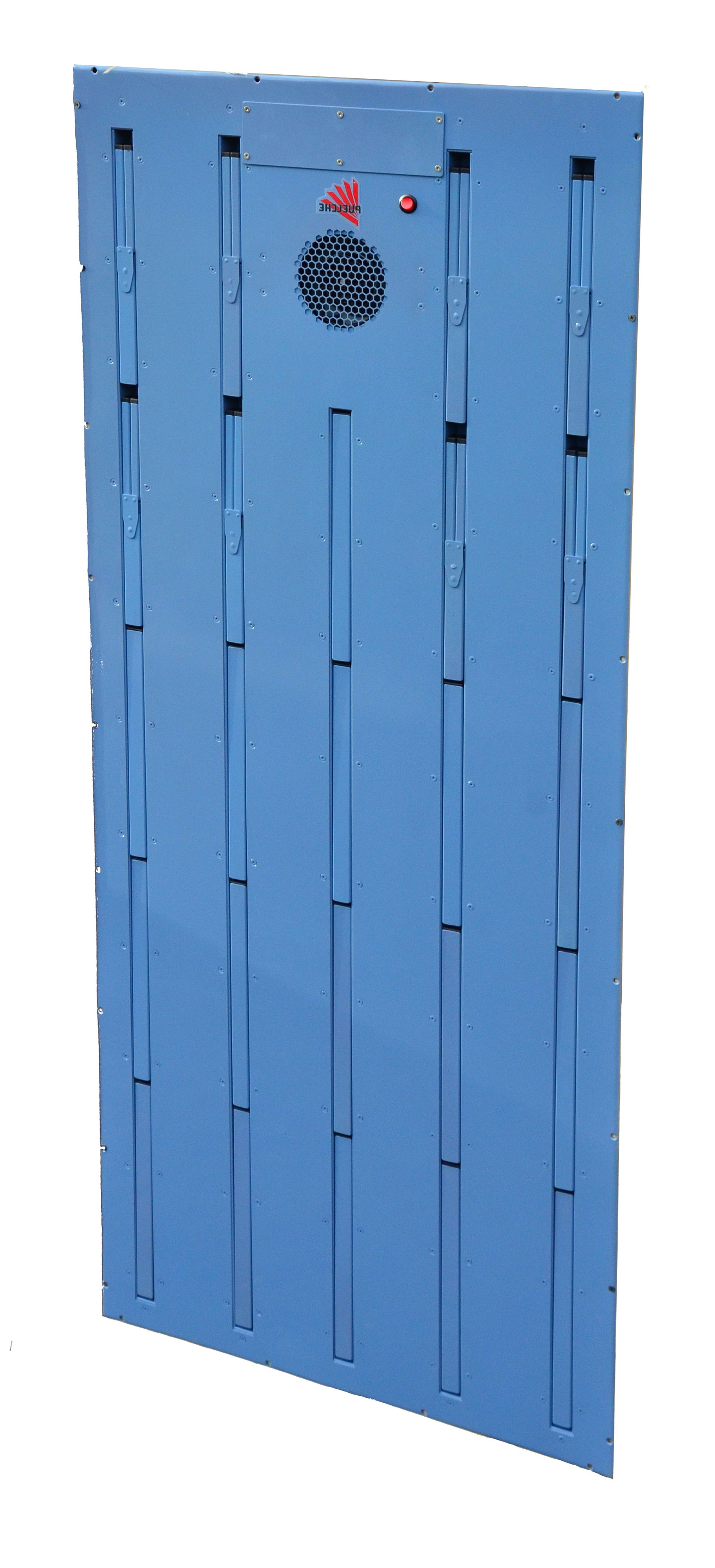 boot dryer for 12 pairs from Puelche.  Attractive blue powdercoat paint for installation in a wall. 