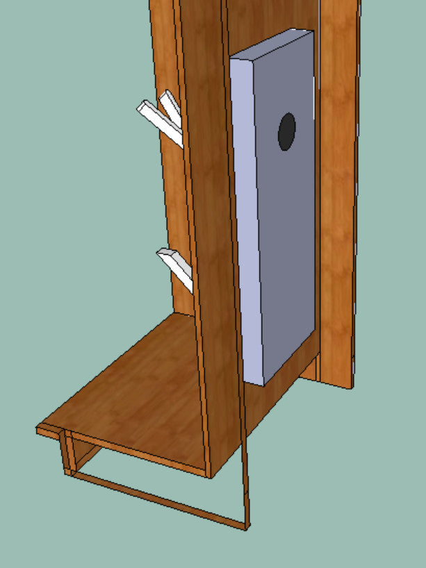 rendering of modeled boot dryer installed in back of locker.  Shown from back of locker