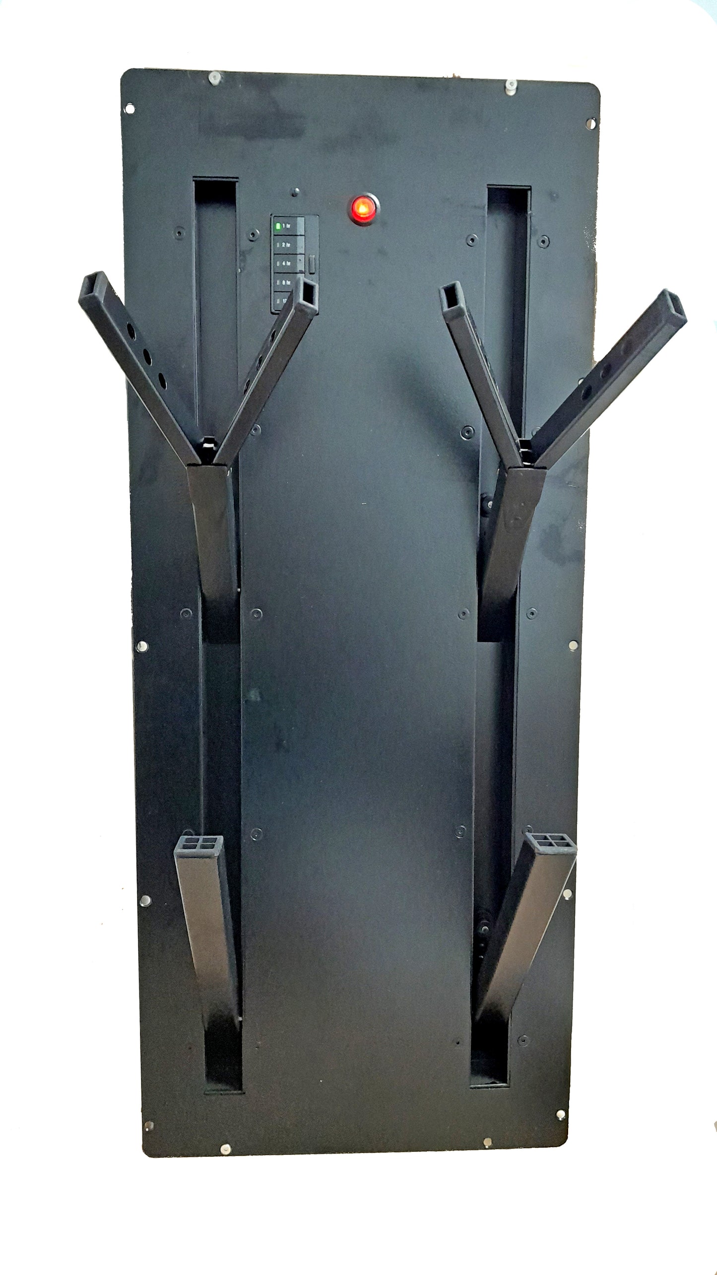 Ski and snowboard boot and glove dryer. Designed for installation inside a locker.  Atractive black color with space saving retracting pegs for ski home locker room. 