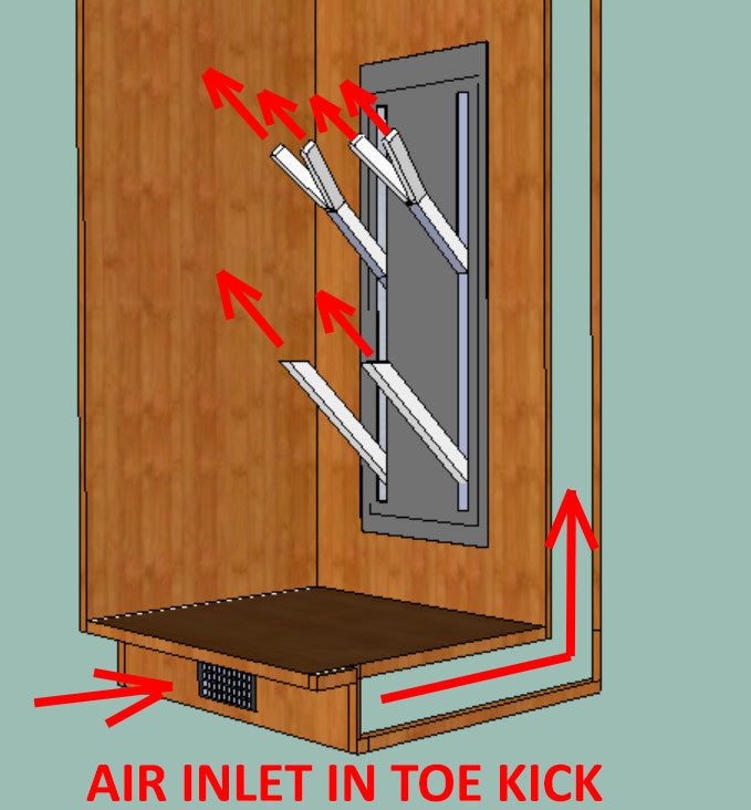 Design of ski locker with fresh air entry for boot and glove dryer for ski lodge or home.  