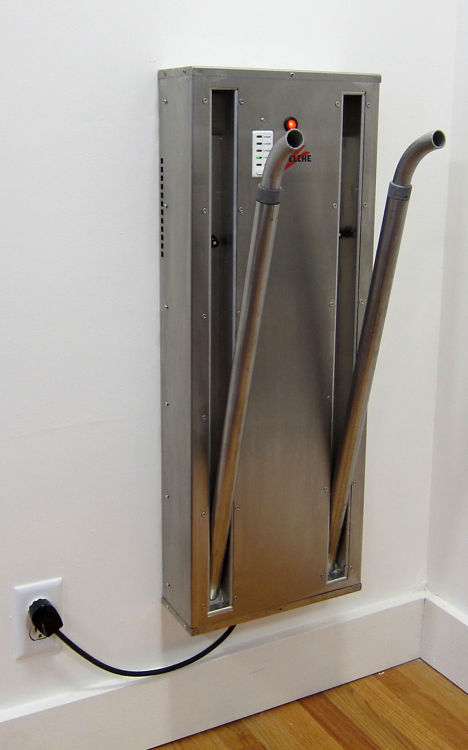 Wader, hip boot, or tall boot dryer. Attractive, heavy duty stainless steel wall mounted dryer for fishermen and hunters